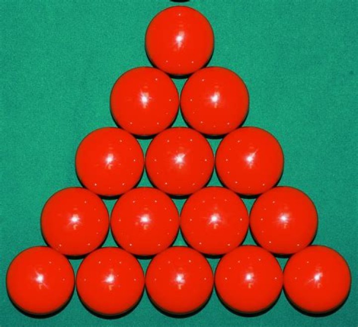 Arrangement of 15 balls including 3 each of 5 different colors in a triangle