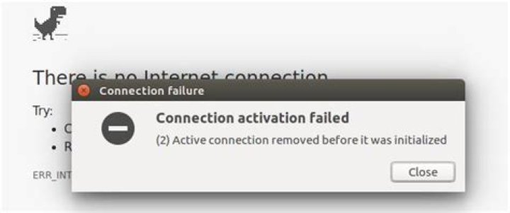 Connection activation failed (2) Active connection removed before it was initialized