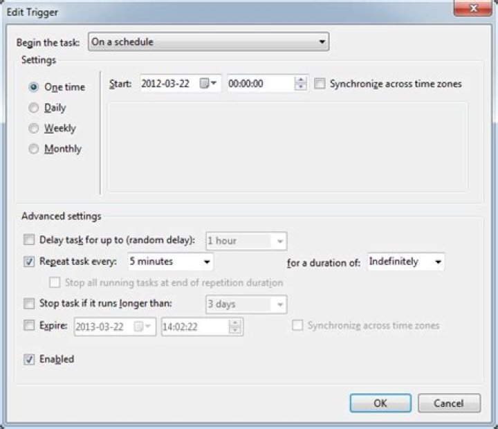 Creating a scheduled task in Windows that will run at intervals indefinitely