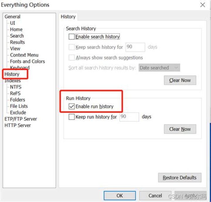 Enable RUN history