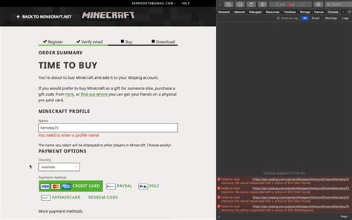 Errors while trying to buy Minecraft