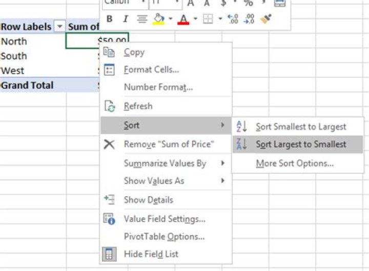 Excel pivot table sort by values