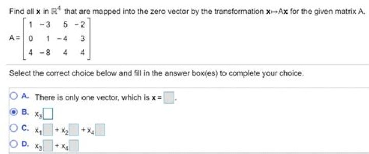Find all $x \in\mathbb R^4$ that are mapped into the zero vector by the transformation $x \mapsto Ax$