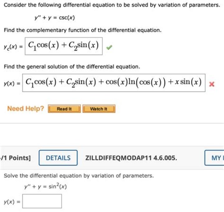 Find the complementary solution of the following differential equation.