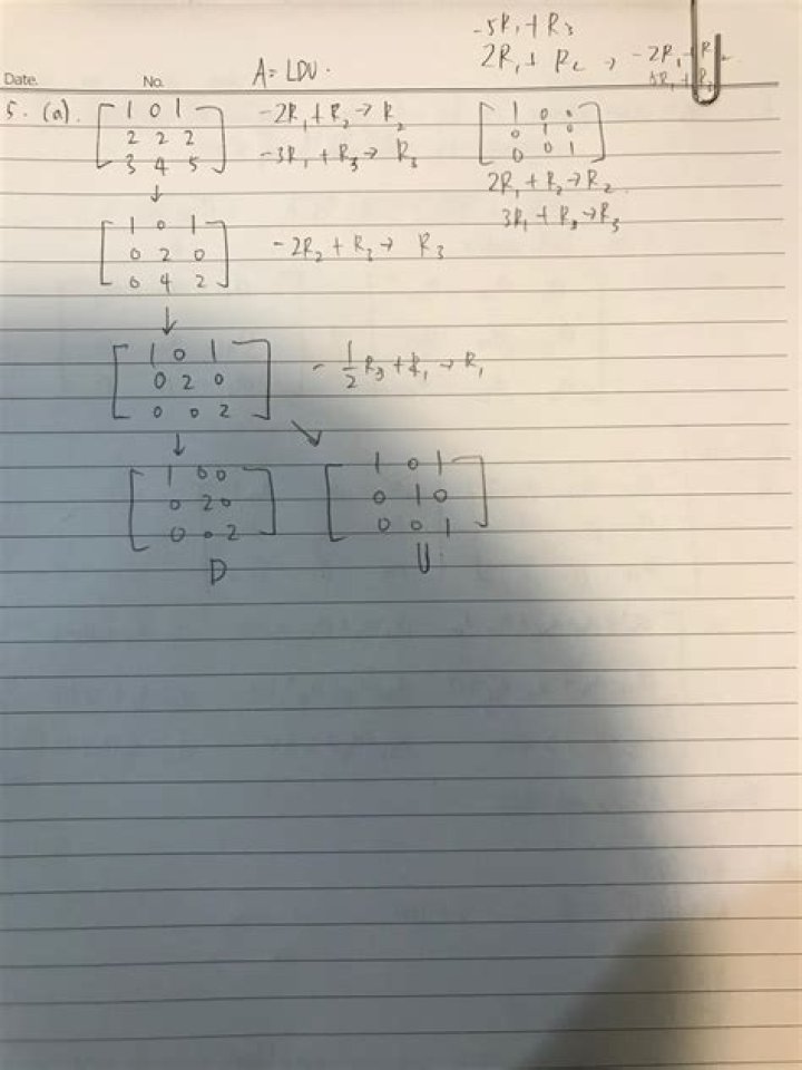 Finding the A=LDU factorization for matrices