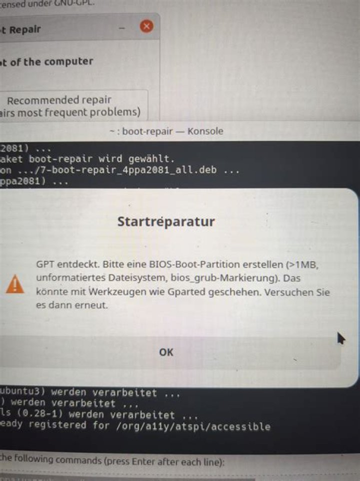 Getting GPT detected. Please create a BIOS-Boot partition” while using Boot Repair