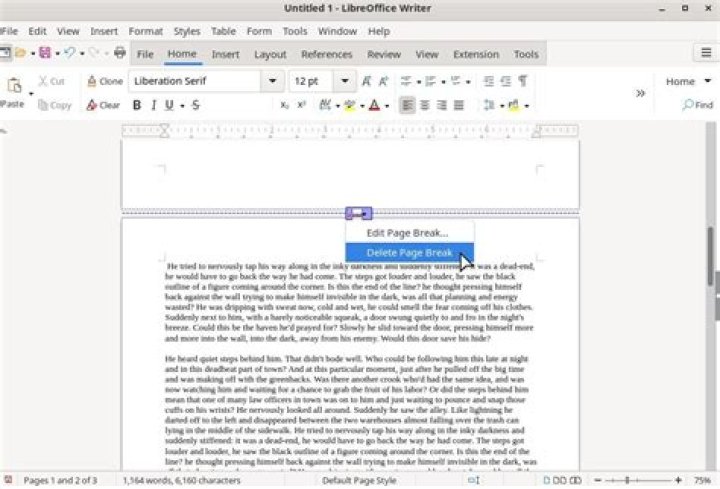 How can I force a page break in LibreOffice, avoiding the last line of the previous page being pulled onto the next when writing a formula