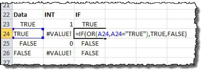 How do I make Excel recognise TRUE or FALSE text as boolean values?