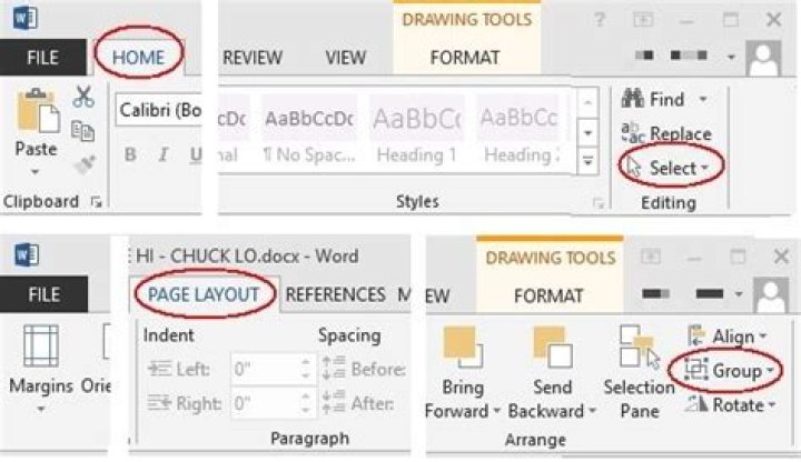 How to group a picture and a shape in Word 2013?