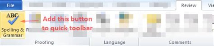 How to have the button on quick access bar to toggle spelling check on and off in Word 2010?