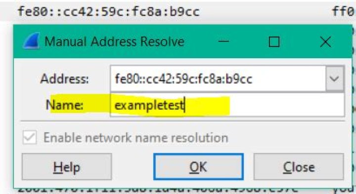 How to manually resolve an address in WireShark?