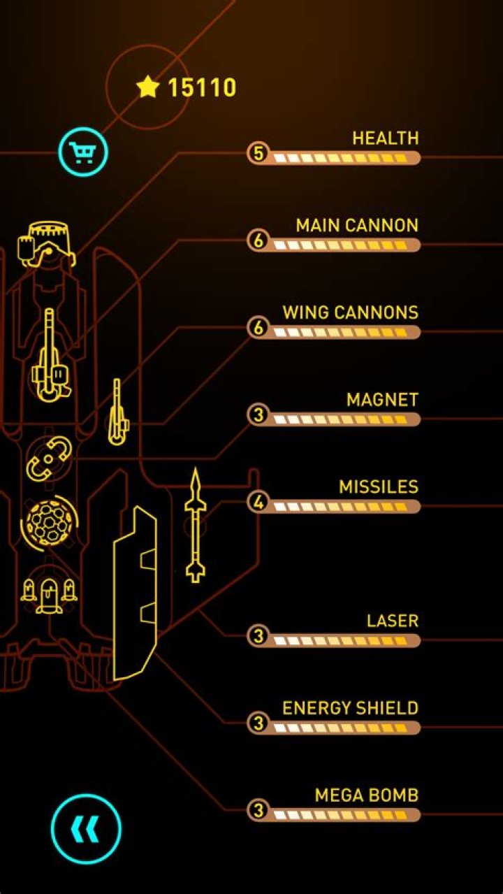 In Sky Force: Reloaded, what are the maximum upgrade levels of your ship hardware?