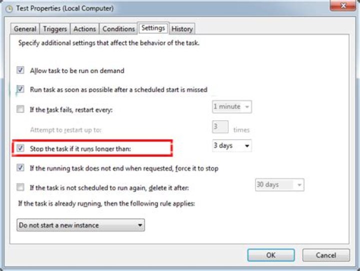 Is it possible to modify (or create) an scheduled task in Windows command-line to disable "Stop task if it runs longer than"?