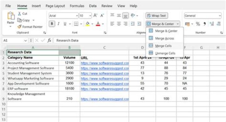 merge two rows in excel worksheet where one cell has same content but other cells have different content