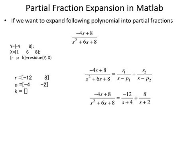 Partial Fraction Expansion in MATLAB