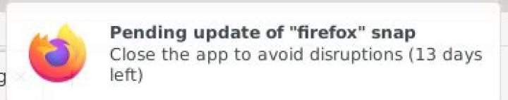 pending update of "firefox" snap Close the app to avoid disruptions