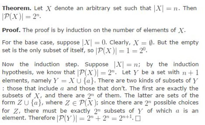 Prove that the power set of an $n$-element set contains $2^n$ elements