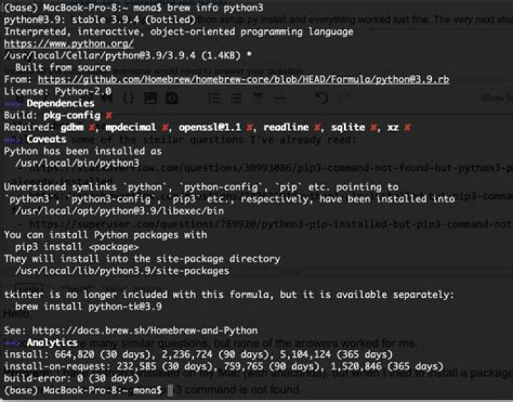 python3-pip installed but pip3 command not found?