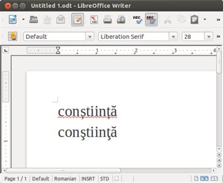 Romanian special characters: the default (comma, standard) version looks bad in LibreOffice, the cedilla versions are reported as incorrect