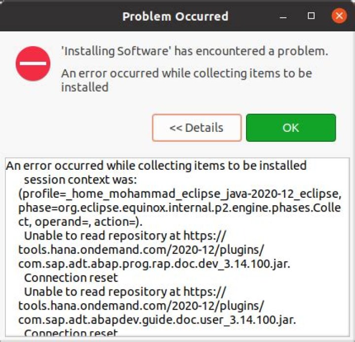 SAP ADT 'installing software' has encountered a problem - Eclipse IDE