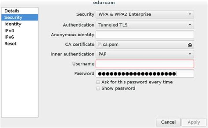 Should I use PAP, CHAP or MSCHAPv2 for inner authentication on eduroam?