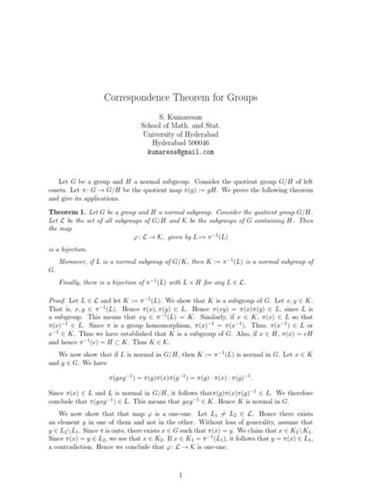 The correspondence theorem for groups