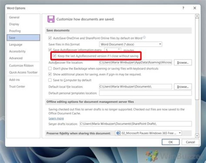 Why can't Word autosave a file to local storage?